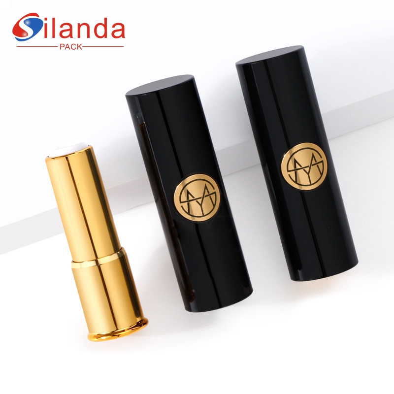 High Quality Black Spring Pressed Round Flat Mouth Makeup Lipstick Tubes Empty Plastic 3.5g Cosmetic Lip Stick Container 