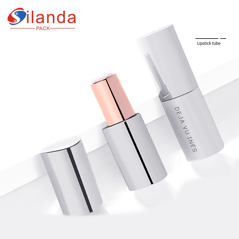 Luxury Triangular Magnetic Silver Electroplated Flat Mouth Makeup Lipstick Tubes Empty Plastic ABS 3.5g Cosmetic Lip Stick Container