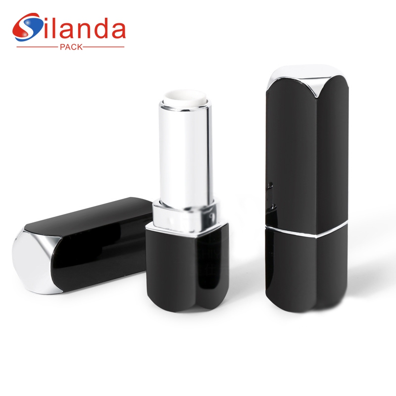 Luxury Branded Black Square Flat Mouth 12.1mm Makeup Lipstick Tubes Empty Plastic 3.5g Cosmetic Lip Balm Container 