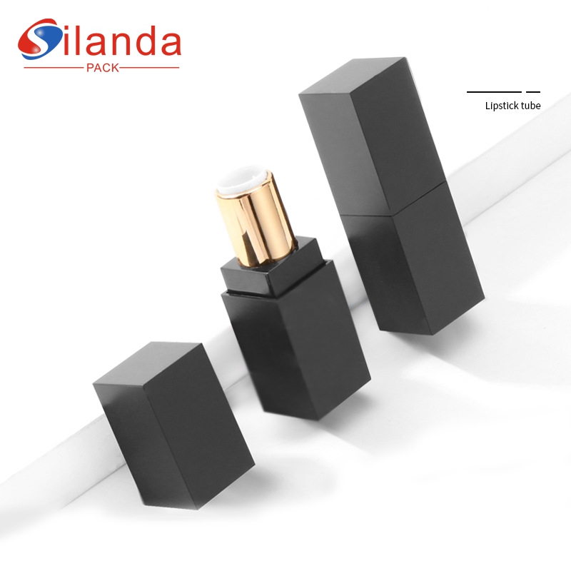 Simple Black Square Flat Mouth 12.1mm Makeup Lipstick Tubes Empty Plastic 3.5g Cosmetic Lip Stick Container  