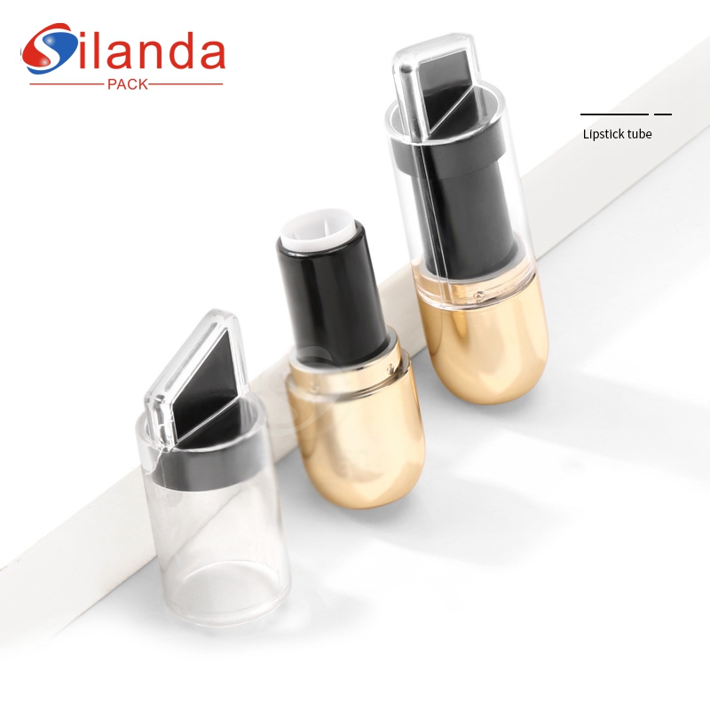 Gold Round Flat Mouth 12.1mm Makeup Lipstick Tubes with Special Shaped Cover Empty Plastic 3.5g Cosmetic Lip Balm Container   