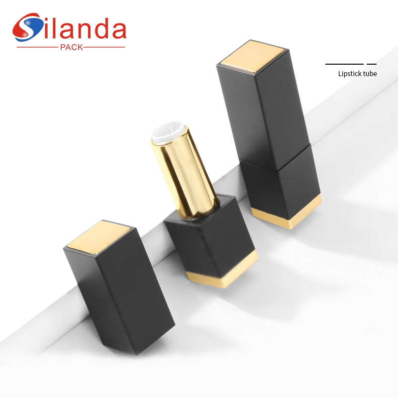 Classic Black Magnetic Square Flat Mouth 12.1mm Makeup Lipstick Tubes Empty Plastic 3.5g Cosmetic Lip Stick Container  