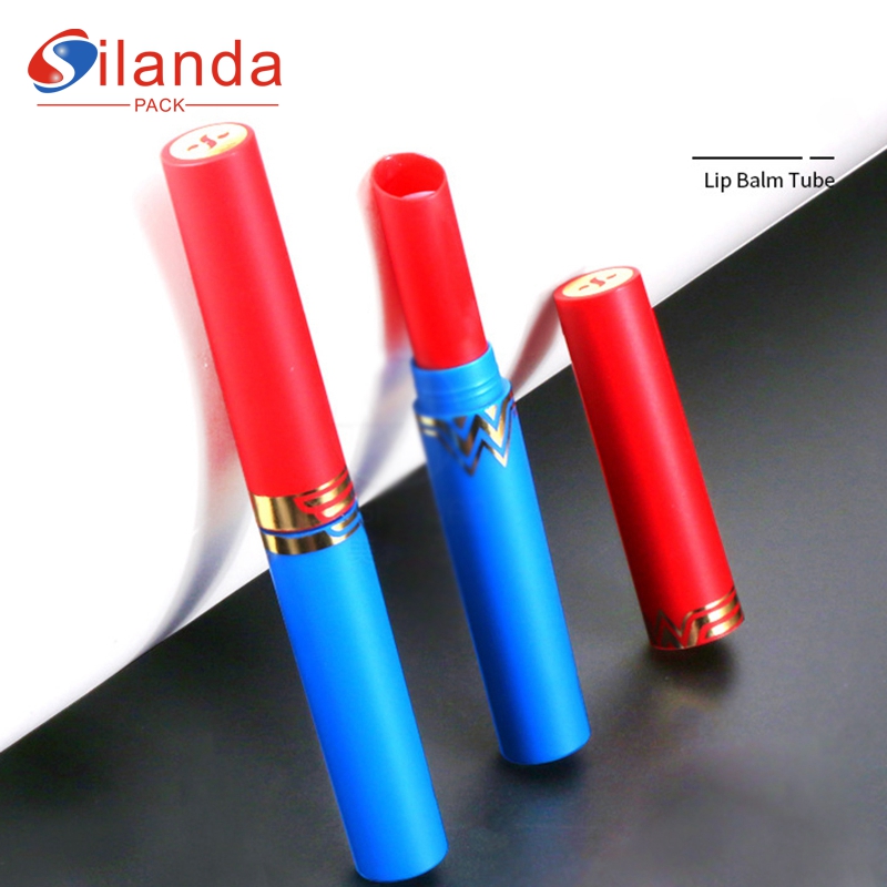 Red Blue Slender Round Oblique Makeup Lipstick Tubes Empty Plastic 2.2g Cosmetic Lip Balm Container 