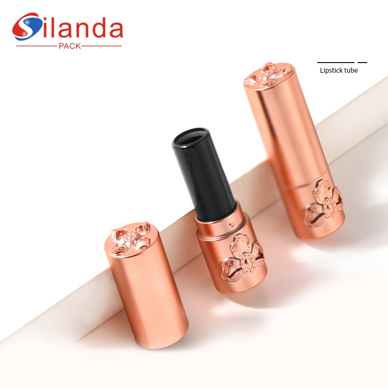 Luxury Gold Embossed Four Leaves Petals Round Makeup Lipstick Tubes Empty Plastic 1.2g Cosmetic Lip Stick Container