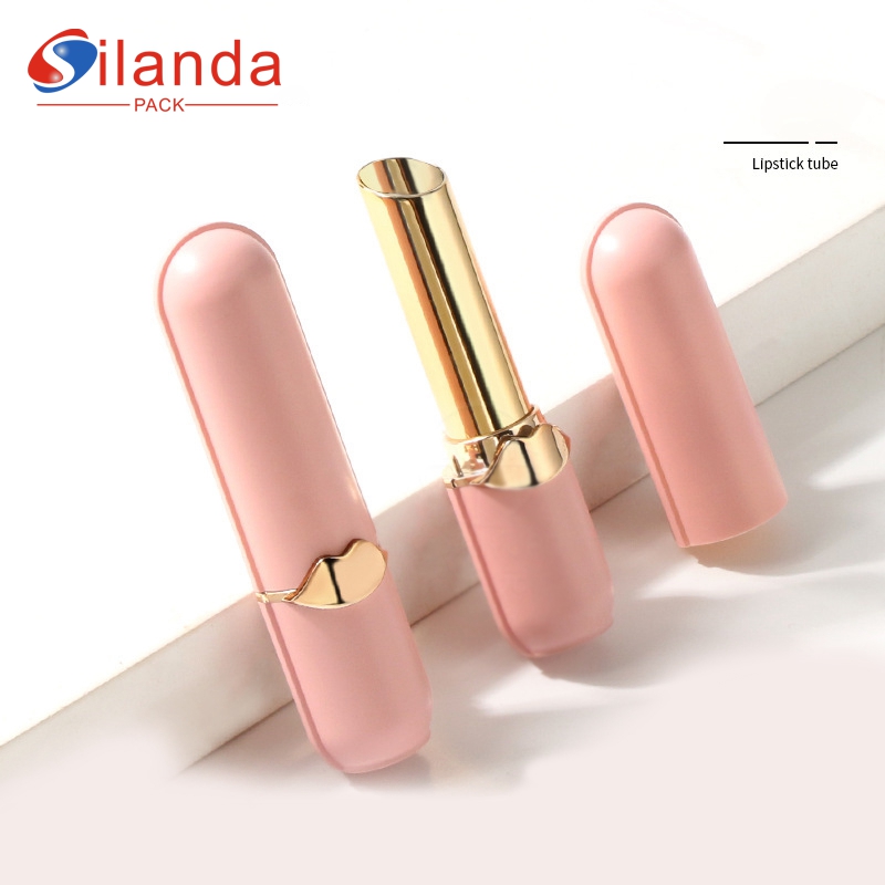 Elegant Pink Round Oblique Makeup Lipstick Tubes Empty Plastic 3.5g Cosmetic Lip Stick Container  