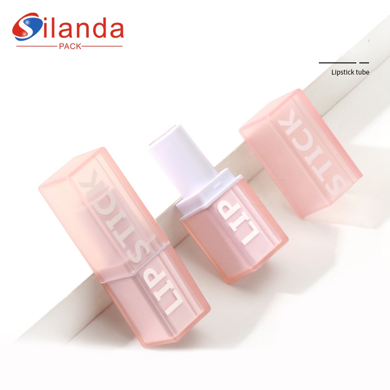 Light Pink Frosted Semi Transparent Square Makeup Lipstick Tubes Empty Plastic 3.5g Flat Mouth 12.1mm Cosmetic Lip Stick Container 