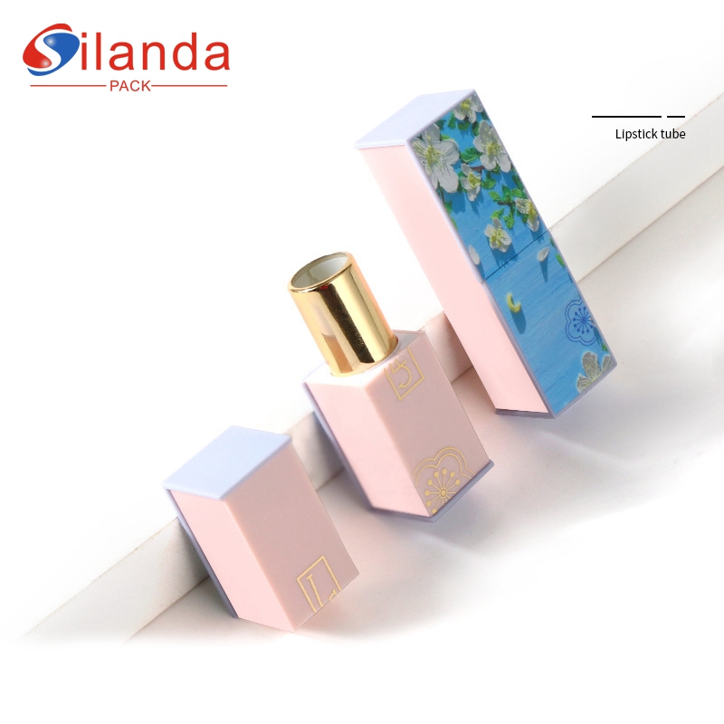 Delicate Pink 3D Spray Coated Magnetic Square Makeup Lipstick Tubes Empty Plastic 3.5g Flat Mouth Cosmetic Lip Balm Container  