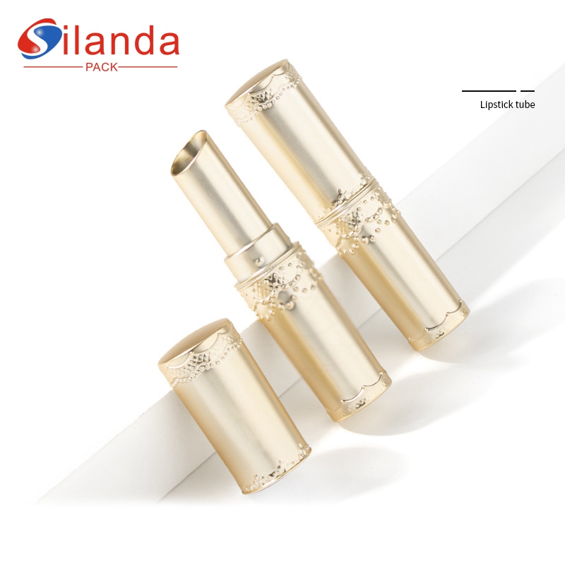 Nice Gold Round Pressed Spray Plated Makeup Lipstick Tubes Empty Plastic 3.5g Oblique Cosmetic Lip Balm Container  