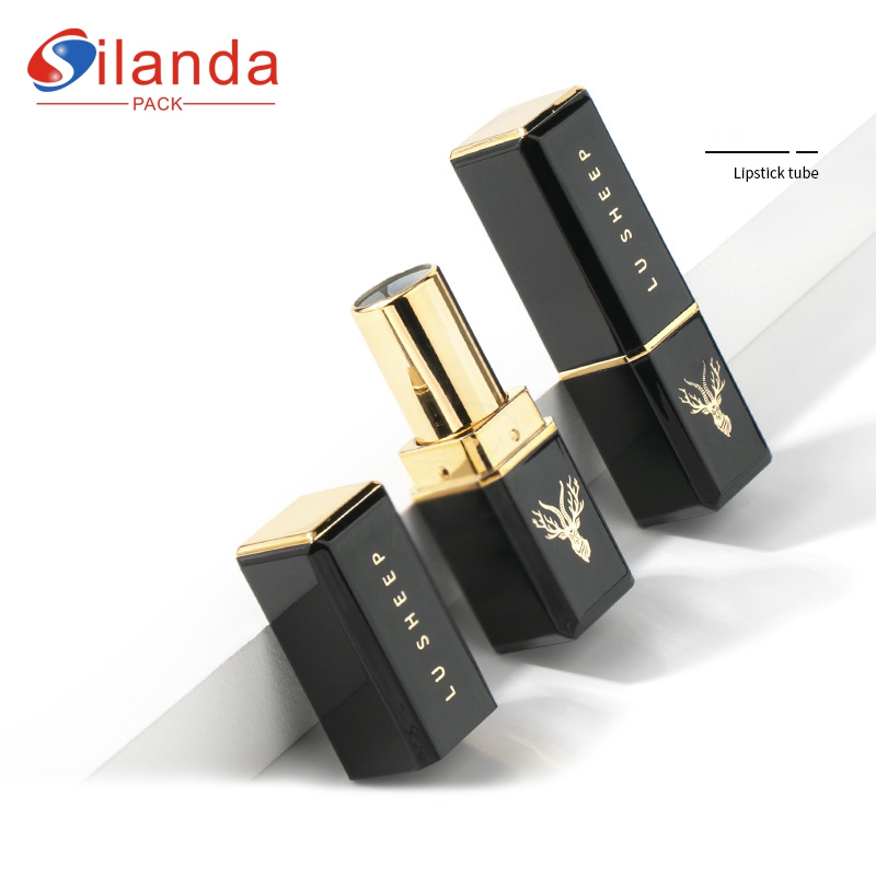 Classic Black Square Makeup Lipstick Tubes Empty Plastic 3.5g Flat Mouth 12.1mm Cosmetic Lip Stick Container   