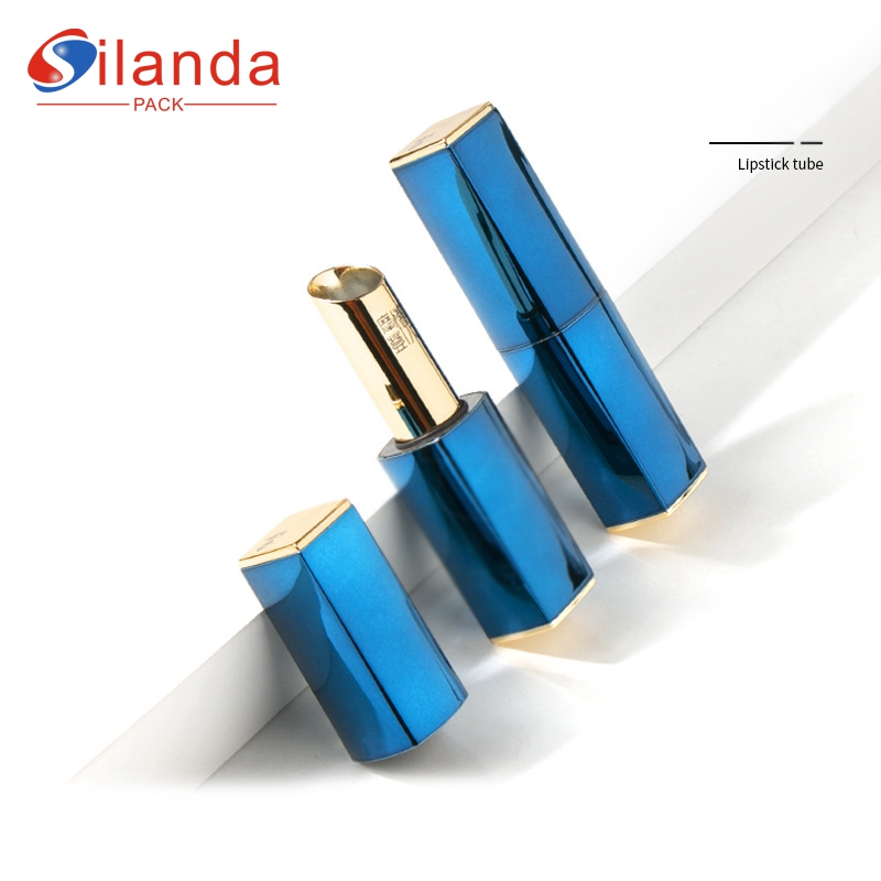 Exquisite Blue Magnetic Square Makeup Lipstick Tubes Empty Plastic 2.2g Oblique Cosmetic Lip Stick Container  