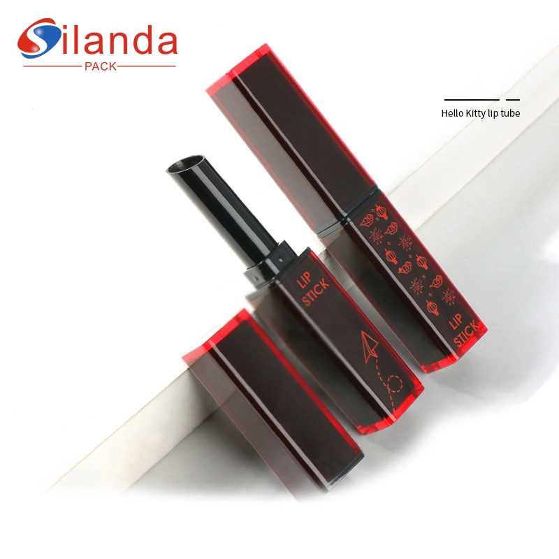 Black Slender Square Makeup Lipstick Tubes Empty Acrylic 2.2g Oblique Cosmetic Lip Balm Container 