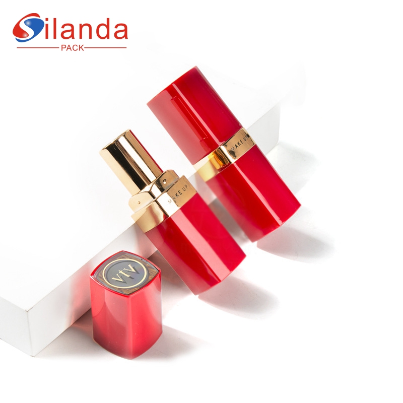 Hot Sale Red Square Makeup Lipstick Tubes Empty Plastic 3.5g Flat Mouth 12.1mm Cosmetic Lip Stick Container