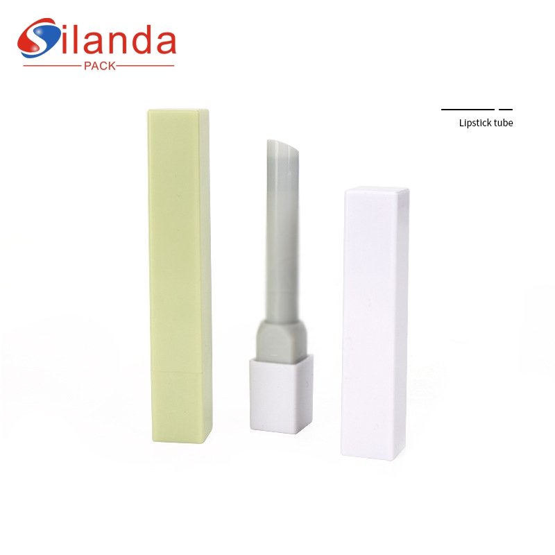 Simple Slender Green Square Makeup Lipstick Tubes Empty Plastic 1.0g Oblique Cosmetic Lip Balm Container