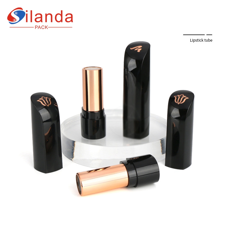 Delicate Black Round Makeup Lipstick Tubes Empty Plastic 3.8g Flat Mouth Cosmetic Lip Balm Container 