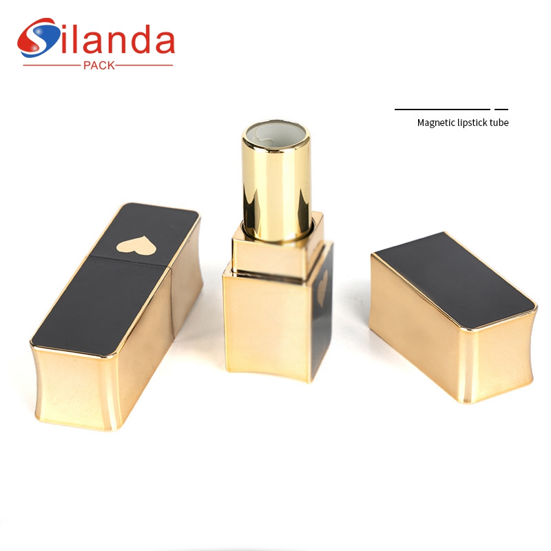 Top Selling Gold Square Heart Makeup Lipstick Tubes Empty Plastic 3.8g Flat Mouth 12.1mm Cosmetic Lip Stick Container 