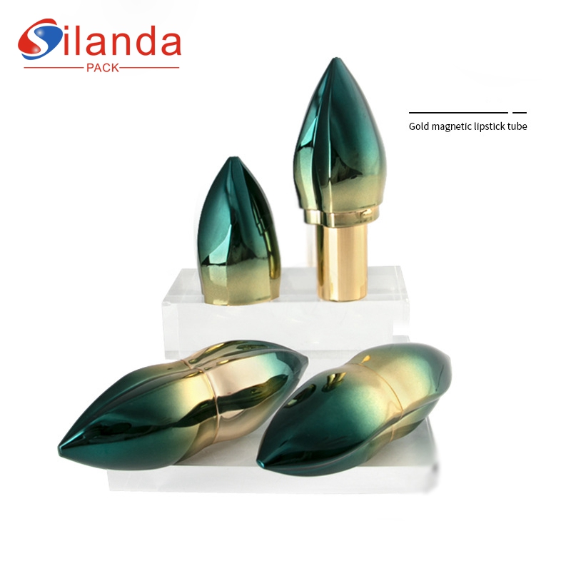 Luxury Gold Magnetic Makeup Lipstick Tubes Empty Plastic 3.8g Flat Mouth Cosmetic Lip Stick Container 