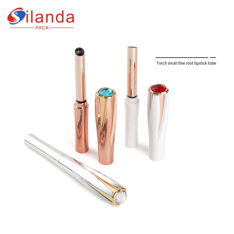 Elegant Torch Slender Gold Eletroplated Round Makeup Lipstick Tubes Empty Plastic 1.0g Oblique Cosmetic Lip Stick Container