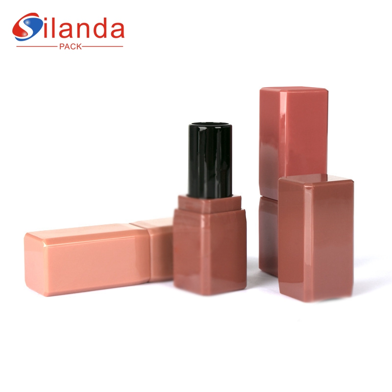 Simple Dark Pink Square Makeup Lipstick Tubes Empty Plastic 3.5g Flat Mouth 12.1mm Cosmetic Lip Stick Container 