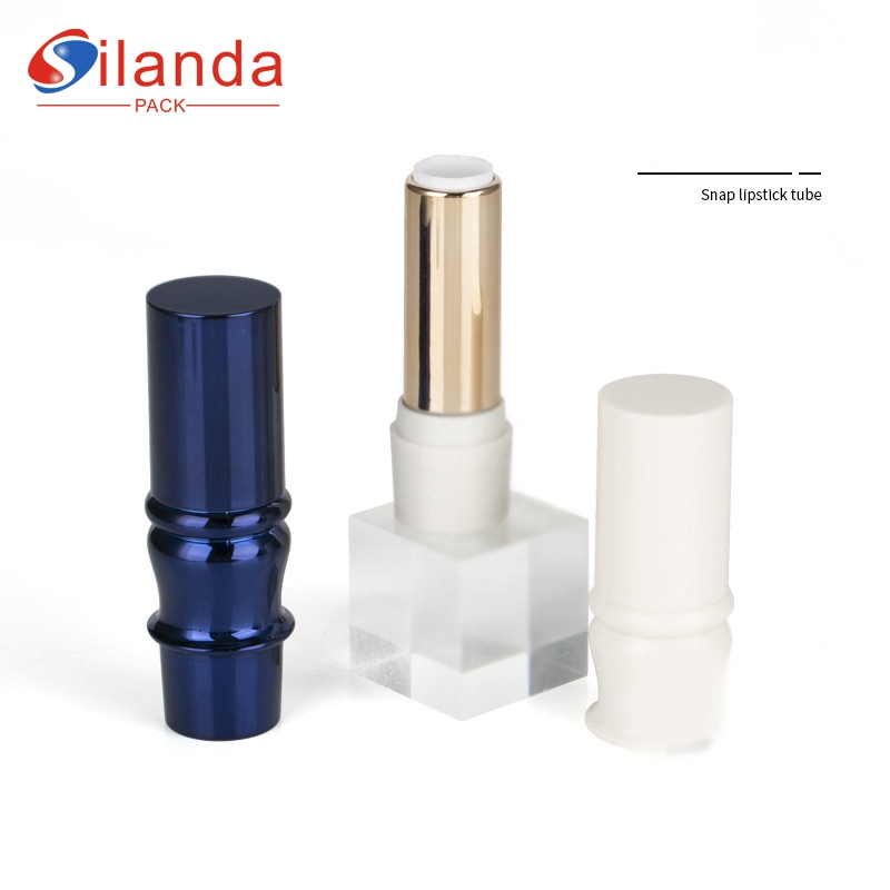 Delicate Blue Flute Shaped Round Makeup Lipstick Tubes Empty Plastic 3.5g Flat Mouth Cosmetic Lip Stick Container 