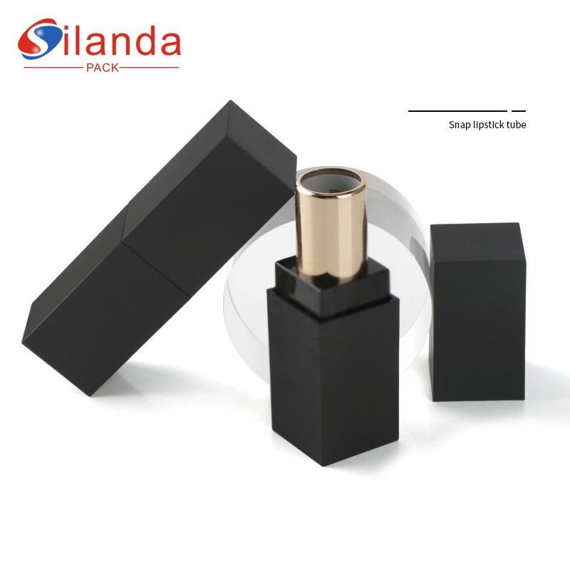 Simple Black Snap Square Makeup Lipstick Tubes Empty Plastic 3.0g Flat Mouth Cosmetic Lip Stick Container  