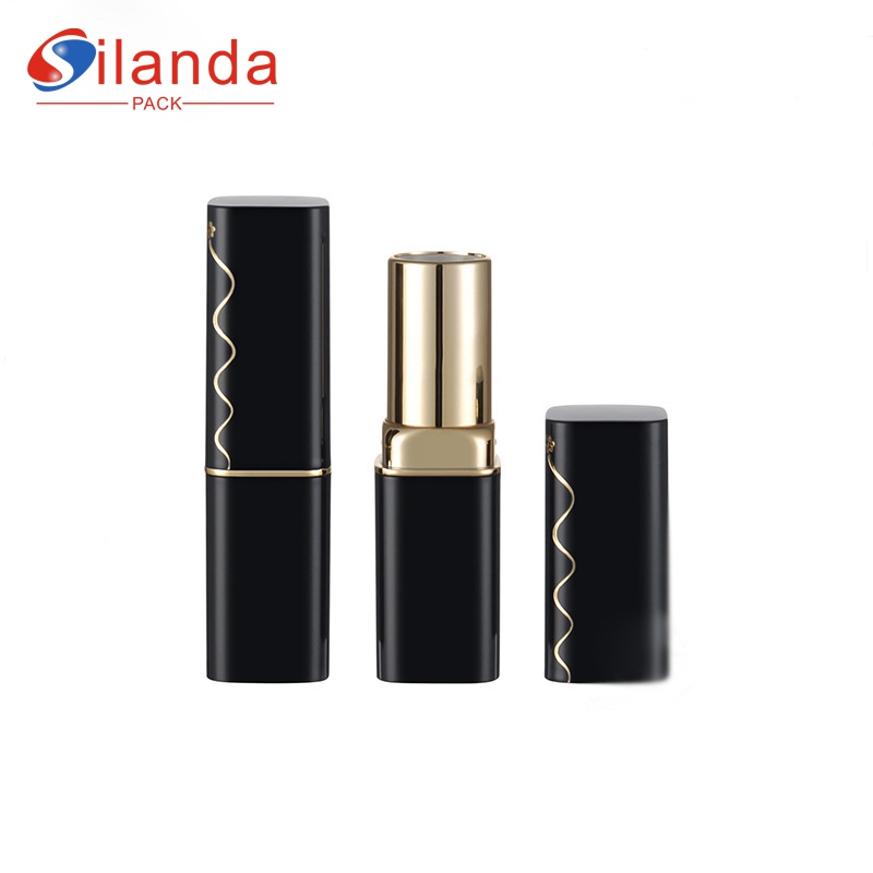 Exquisite Black Square Makeup Lipstick Tubes Empty Plastic 3.8g Flat Mouth Cosmetic Lip Stick Container 