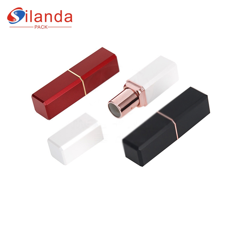 Red Eletroplated Square Makeup Lipstick Tubes Empty Plastic Weighted 3.5g Flat Mouth 12.1mm Cosmetic Lip Stick Container  