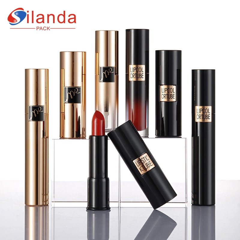 Luxury Gold Spring Pressed Round Makeup Lipstick Tubes Empty Plastic 3.8g Flat Mouth Cosmetic Lip Stick Container  