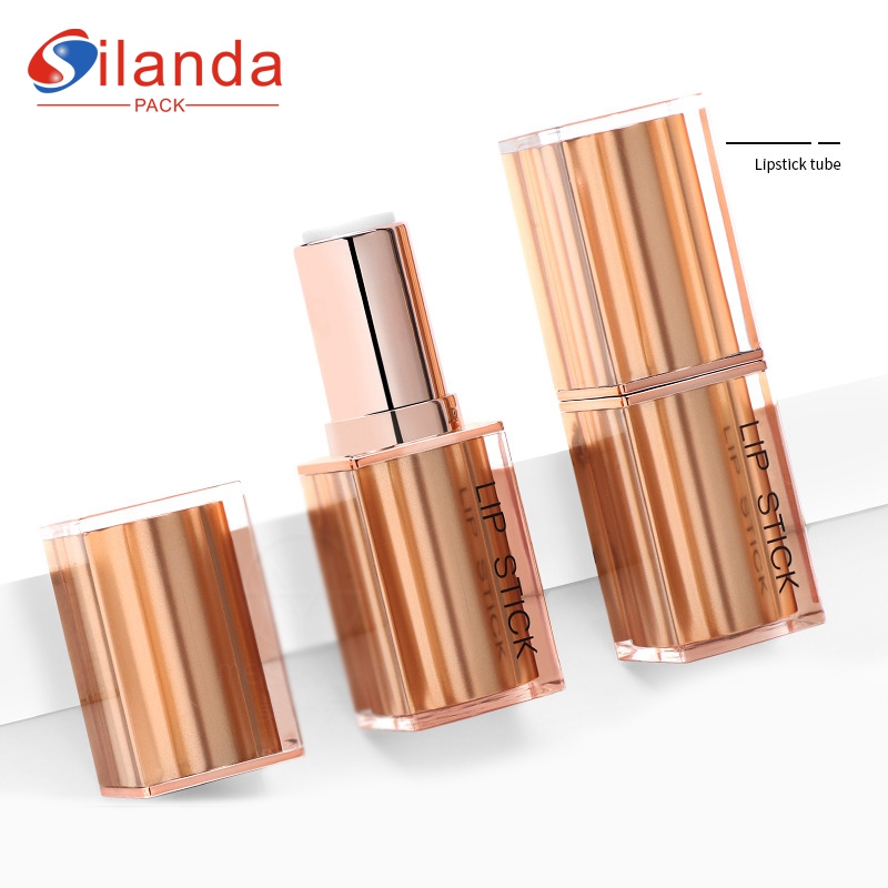 Elegant Pink Transparent Acrylic Square Makeup Lipstick Tubes Empty Plastic 3.5g Flat Mouth 12.1mm Cosmetic Lip Stick Container 